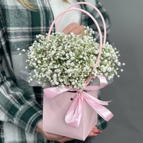 Композиция в сумочке из гипсофил в Лосино-Петровском