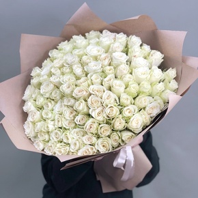 Букет 101 белая роза кения (50 см) в Лосино-Петровском