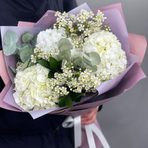 Букет "Суприм" из гортензий и хамелациума в Лосино-Петровском