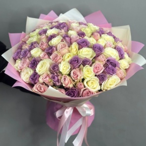 Букет из 101 розы пастельный микс (40 см) в Лосино-Петровском