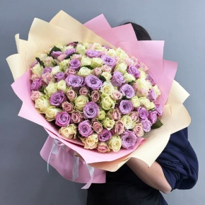 Букет из 101 розы пастельный микс и роз Меритим (40 см) в Лосино-Петровском