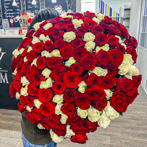 Букет 151 роза красный и белый микс (60 см) в Лосино-Петровском